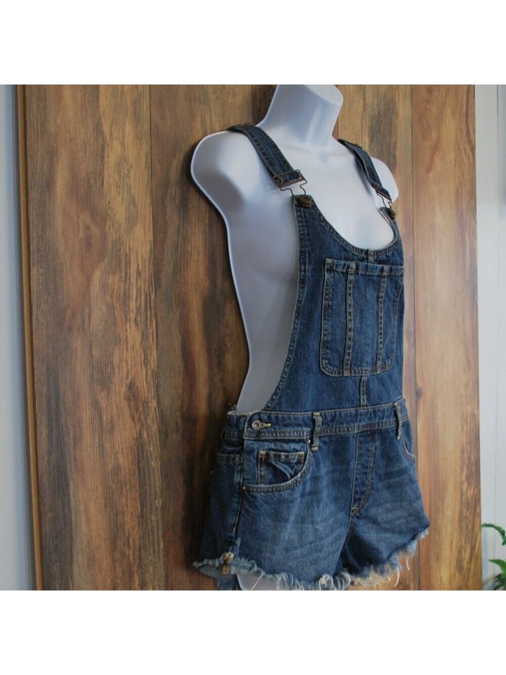 Free People We the Free Women's Cut Off Bib Overall Jean Shorts 28